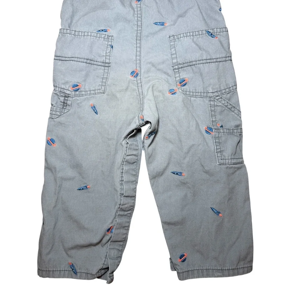 OshKosh B'gosh Baby Overalls 24M Gray Space Rocket Planet Embroidered Cotton